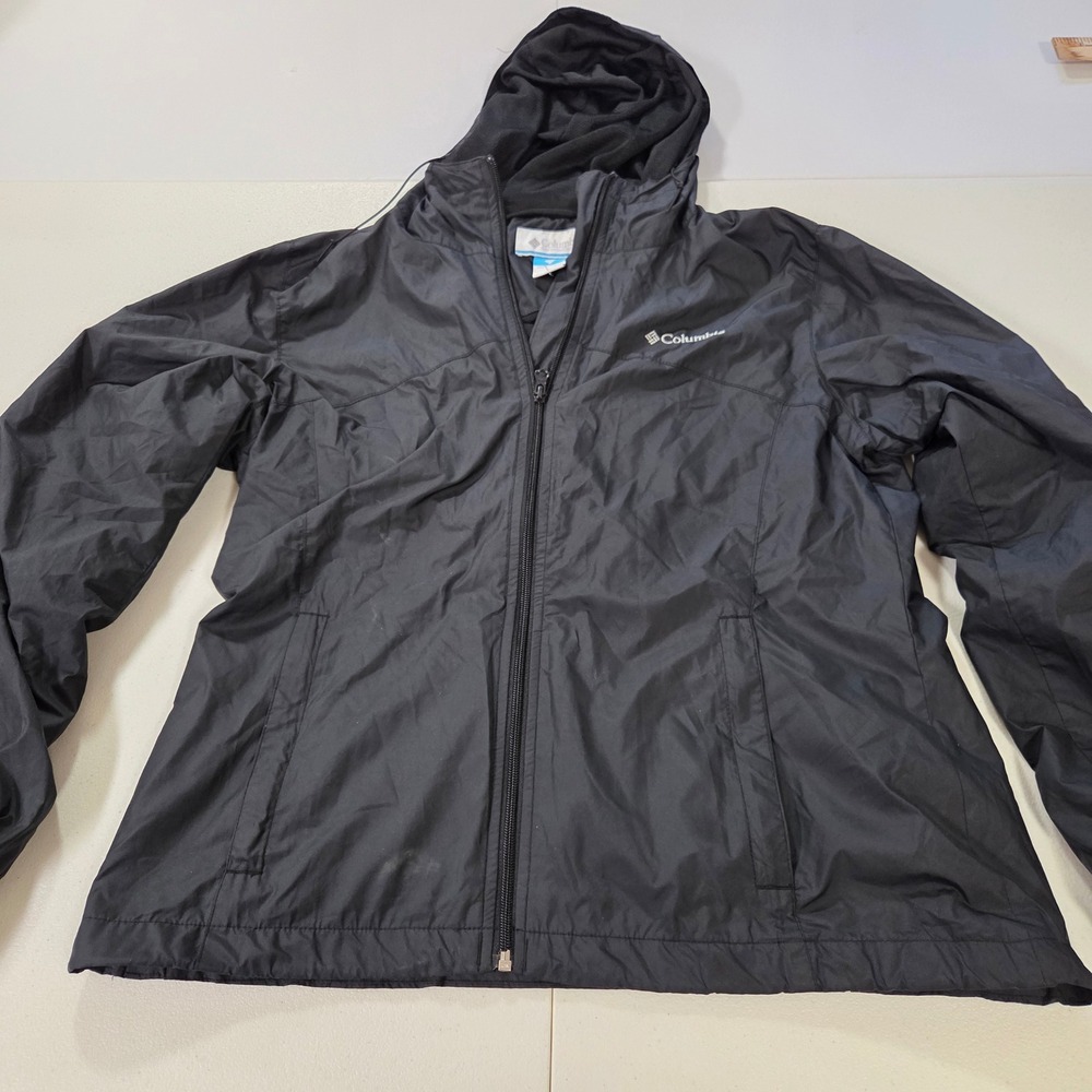 Columbia Sportswear Women Black Hooded Full Zip Windbreaker Jacket Mesh Lined